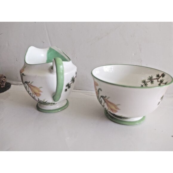 Antique Aynsley Art Deco Small Creamer & Sugar Bowl Set 1920's Janquil Daffodil - Picture 12 of 14